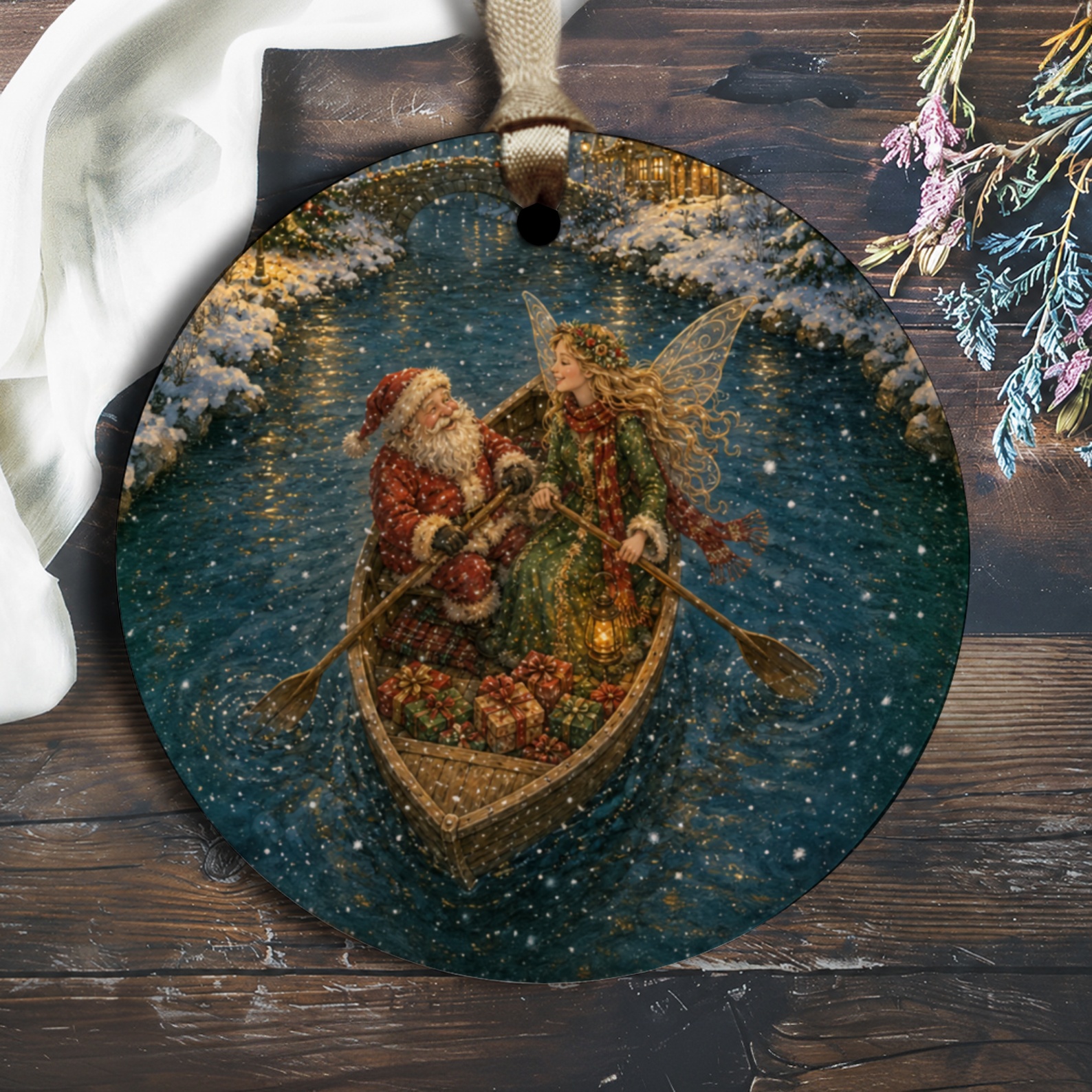 Santa And Fairy Christmas Ornament Holiday Decor Winter Scene Festive Gift Magical Christmas Tree Decoration O2666