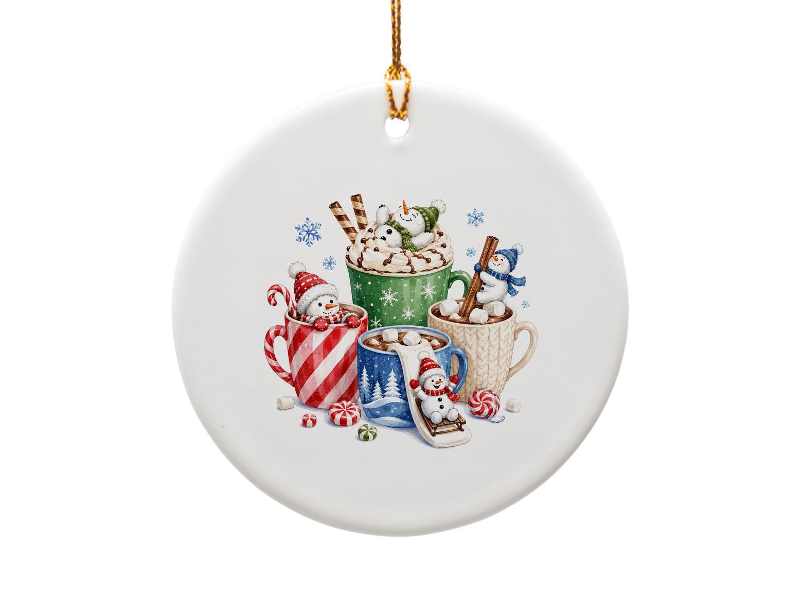 Snowmen In Mugs Christmas Ornament Cute Winter Decor Holiday Tree Decoration Festive Snowman Ornament Gift For Her Him O1658