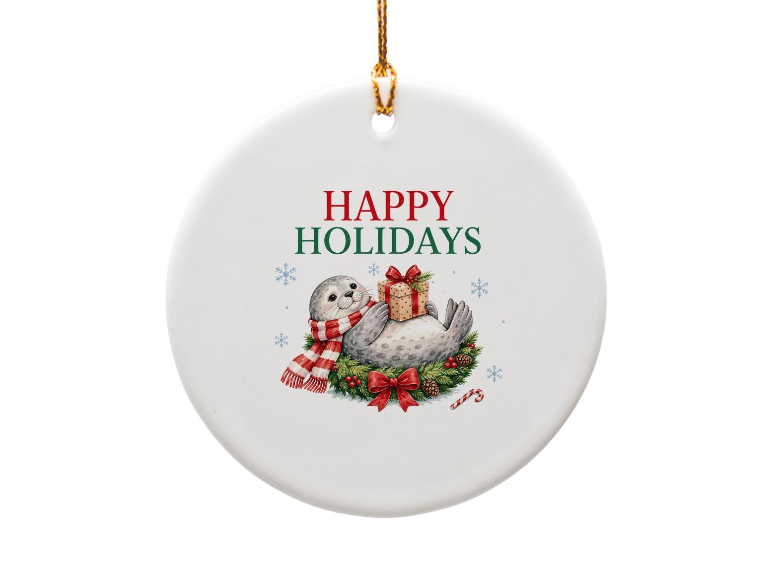 Happy Holidays Christmas Ornament Cute Seal With Gift Holiday Decor Winter Festive Decoration For Tree O1663