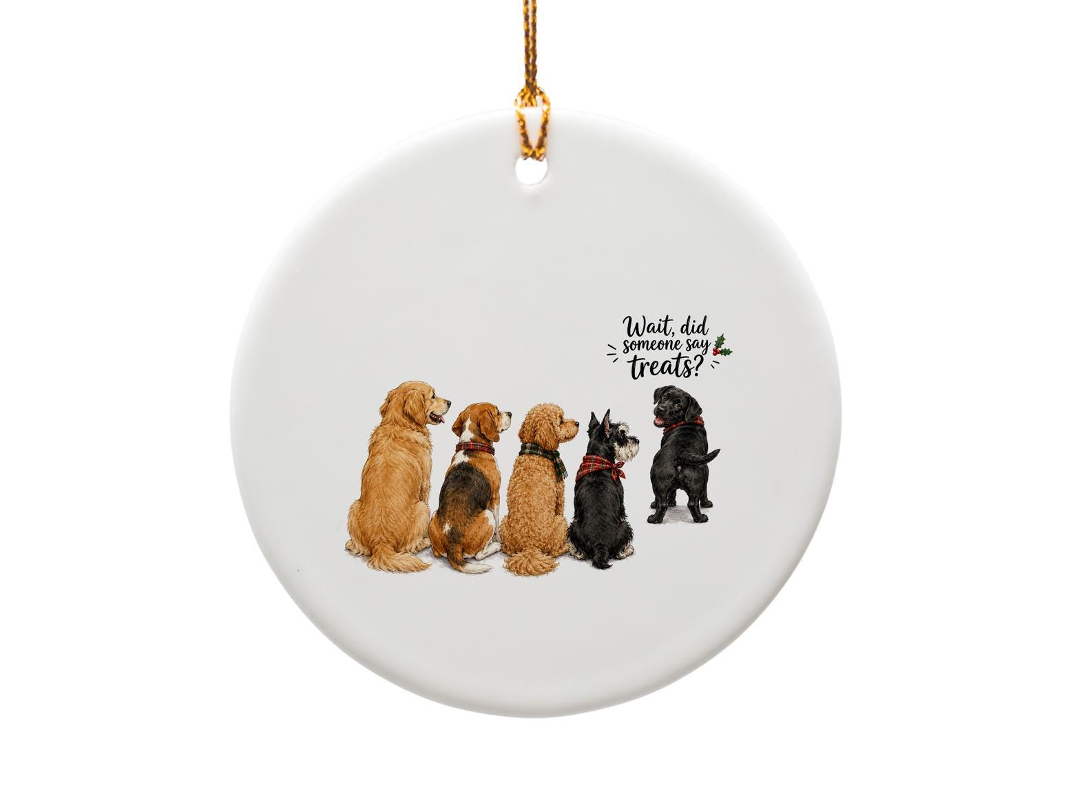 Wait, Did Someone Say Treats? Funny Dog Christmas Ornament Pet Lover Holiday Decor Cute Dogs In Scarves Festive Tree Decoration O1667