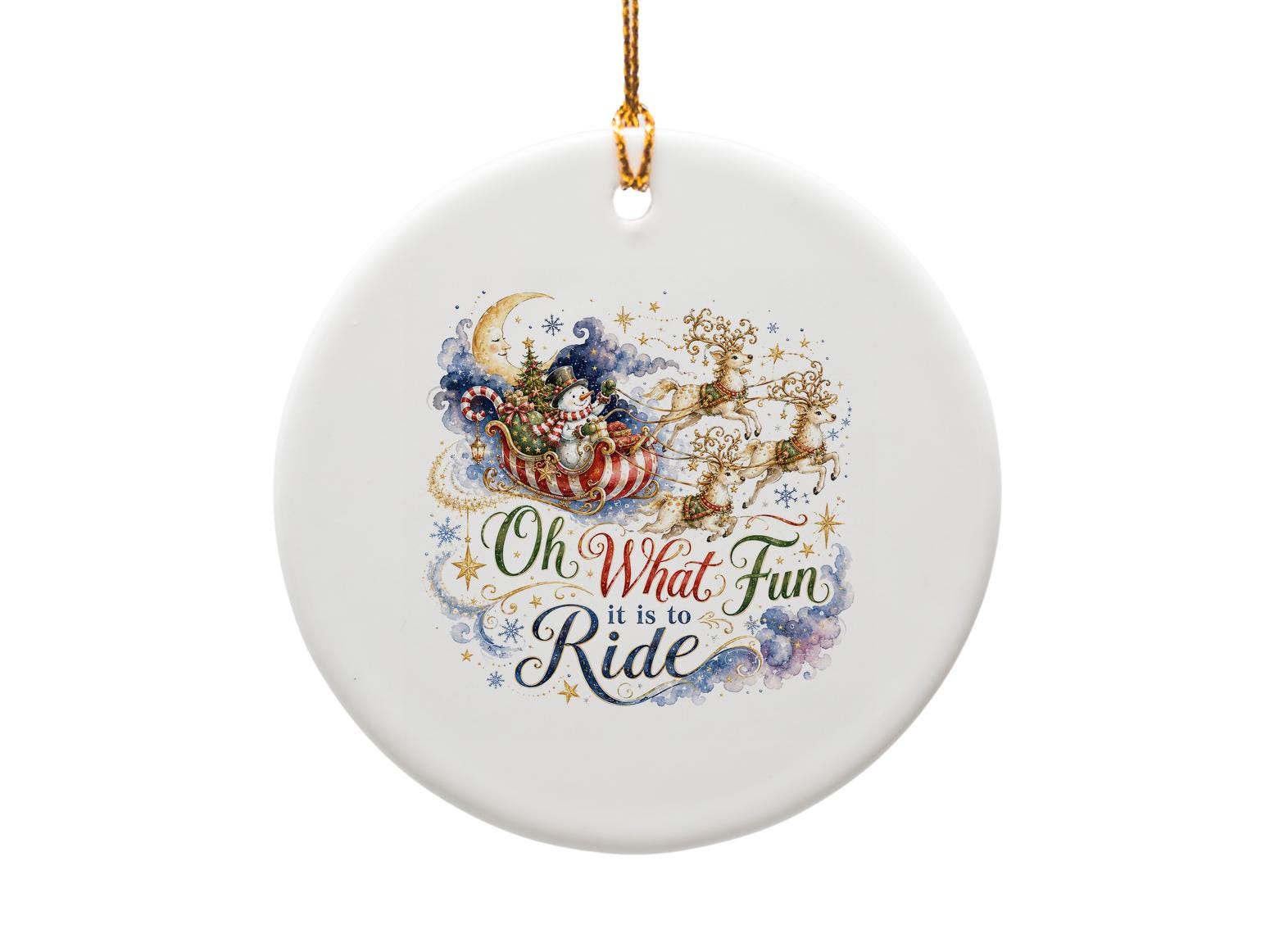 Oh What Fun It Is To Ride Christmas Ornament Snowman Sleigh Reindeer Holiday Decor Festive Winter Decoration Gift O1676