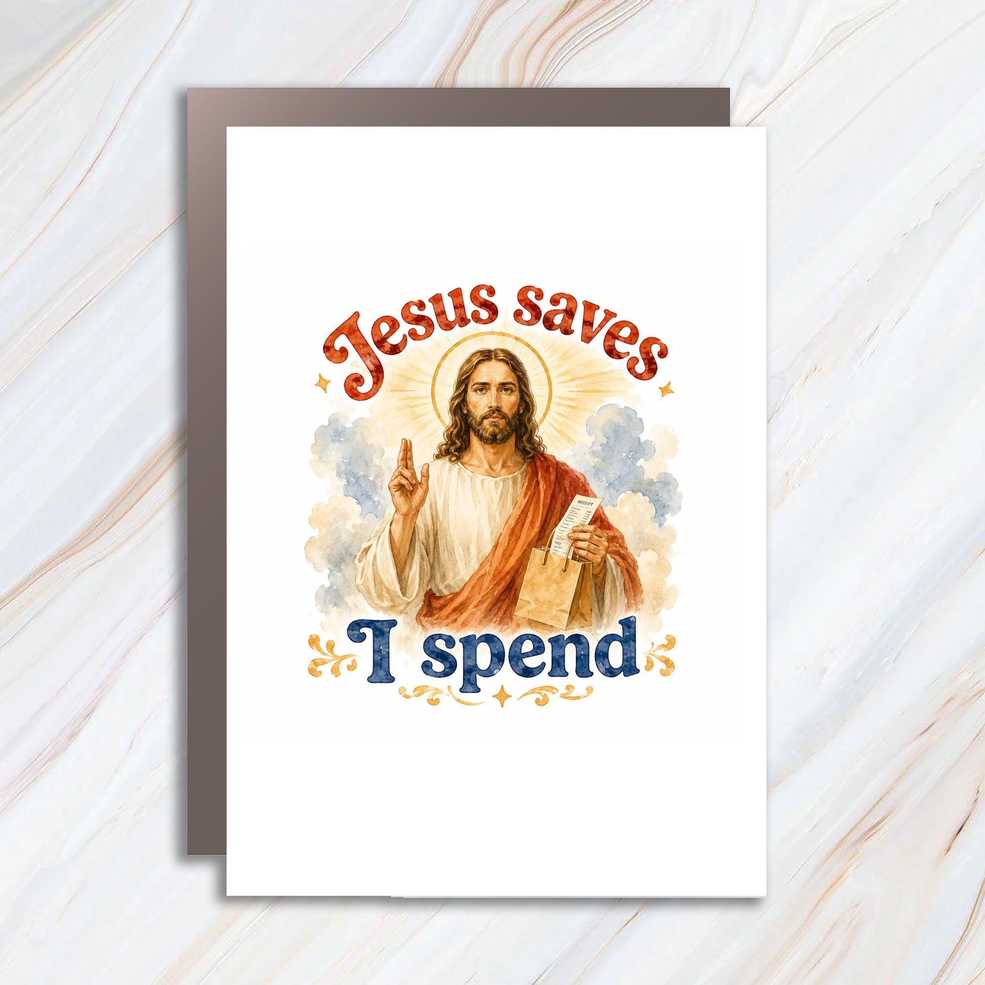 Jesus Saves I Spend Funny Christmas Card Religious Holiday Greeting Card For Him Her Unique Festive Card C1700