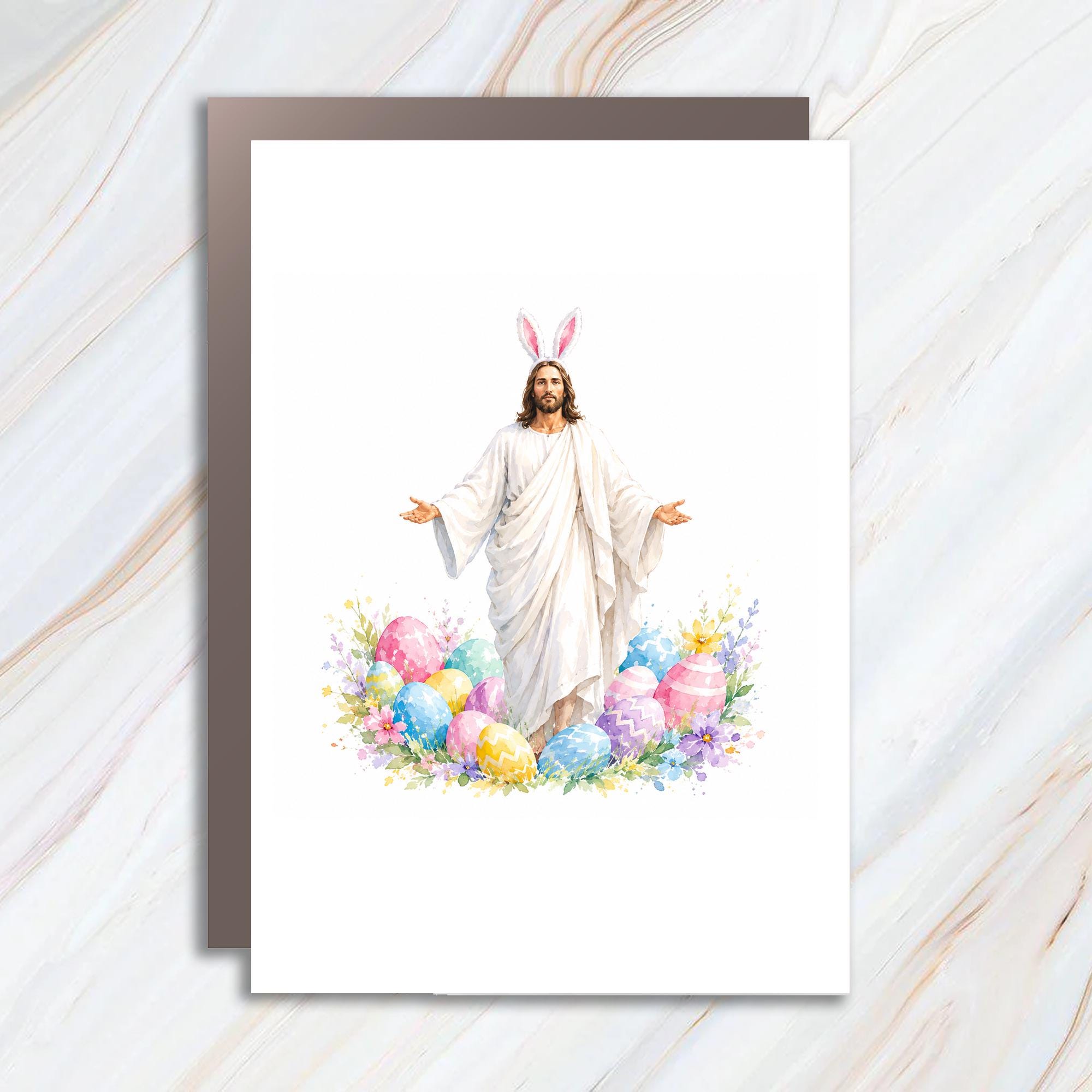Jesus With Bunny Ears Easter Greeting Card Funny Religious Holiday Card Colorful Eggs Spring Card For Easter Celebration C1702