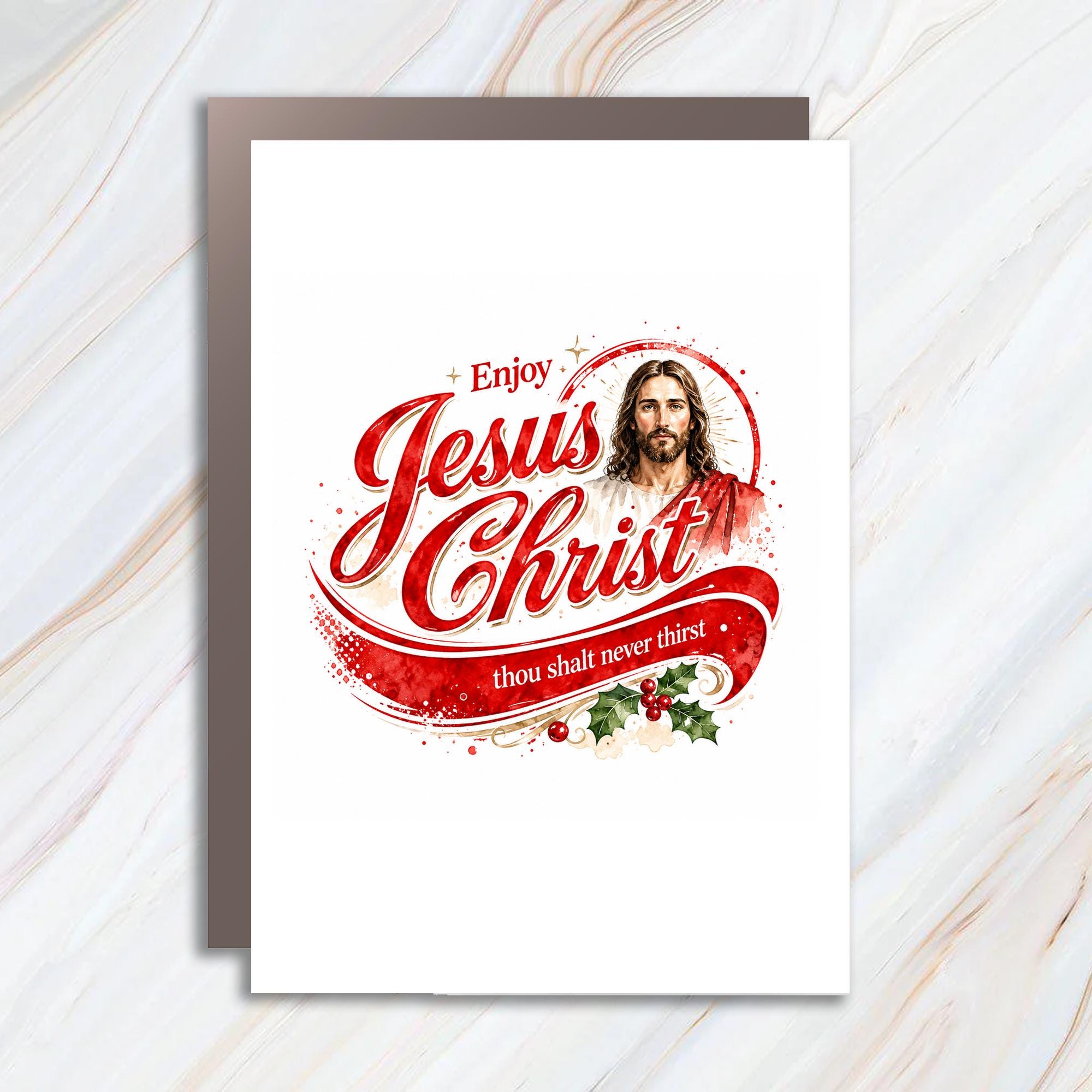 Enjoy Jesus Christ Thou Shalt Never Thirst Christmas Card Funny Holiday Greeting Card Religious For Friends Family C1682