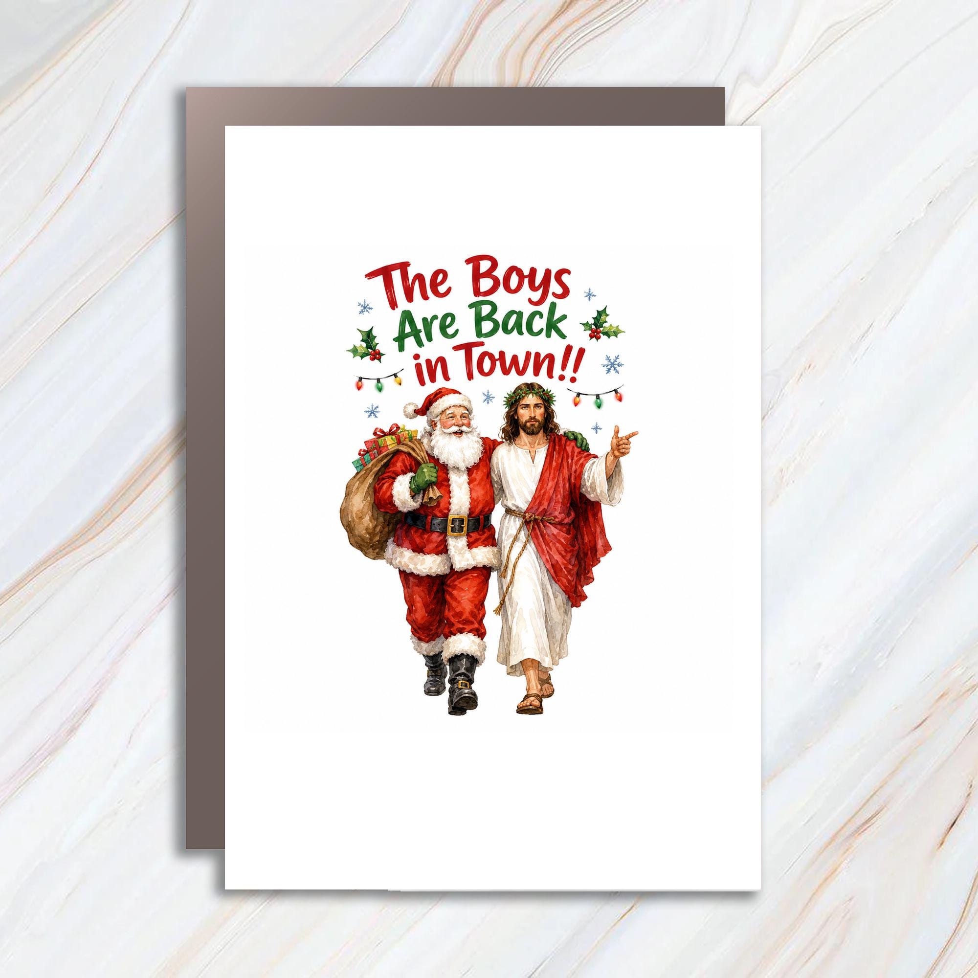 The Boys Are Back In Town!! Funny Christmas Card Santa And Jesus Holiday Greeting Card For Friends Family Xmas C1685
