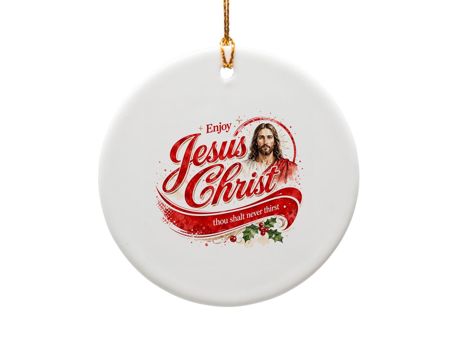 Enjoy Jesus Christ Thou Shalt Never Thirst Christmas Ornament Religious Holiday Decor Christian Gift O1682