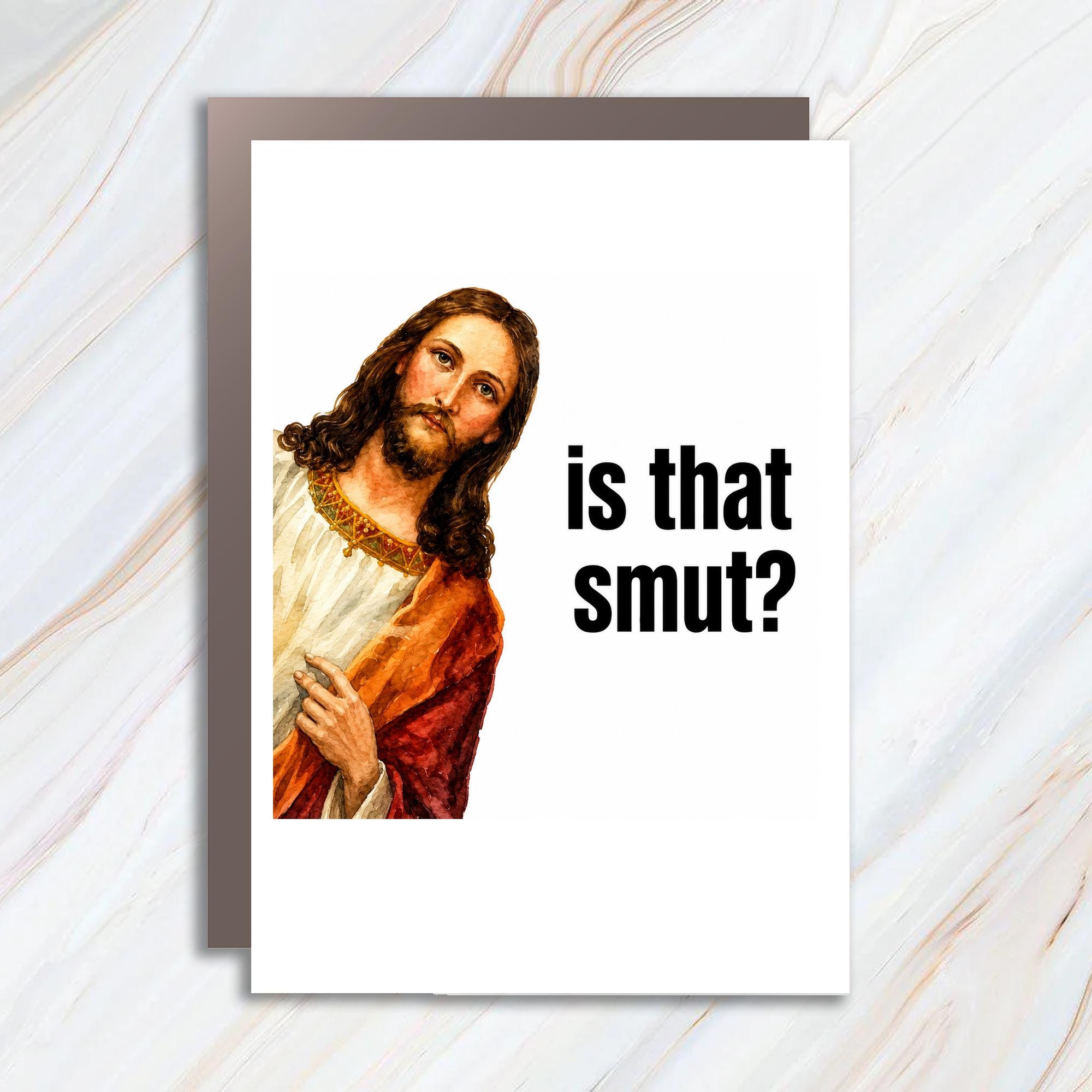 Is That Smut? Funny Greeting Card Watercolor Jesus Card Unique Holiday Card For Friends Christmas C1697