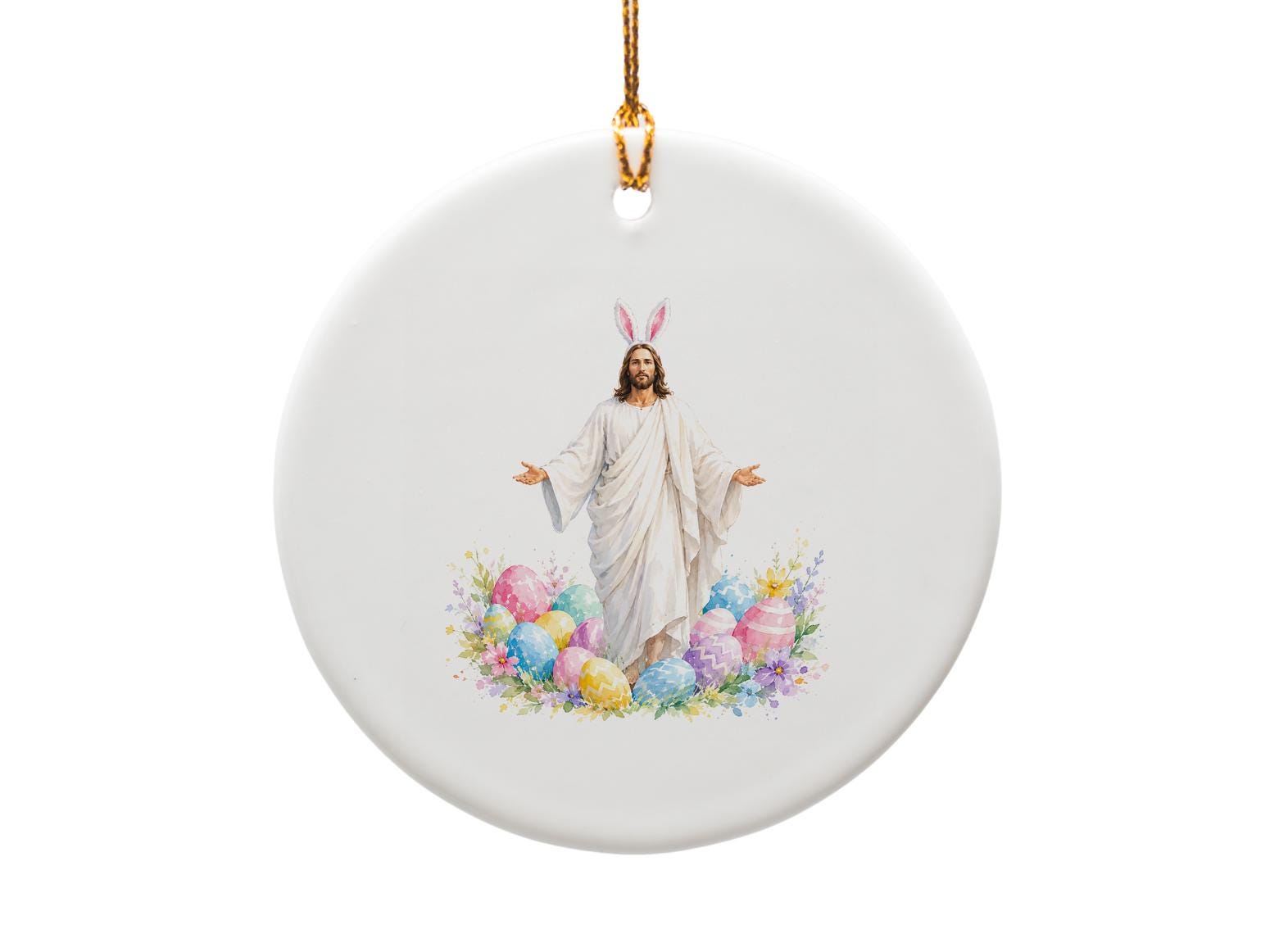 Easter Ornament Jesus With Bunny Ears Colorful Eggs Religious Holiday Decor Christian Celebration Gift O1702