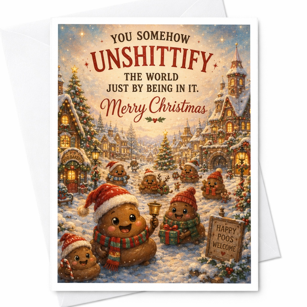 You Somehow Unshittify The World Just By Being In It. Merry Christmas Funny Holiday Card Cute Festive Greeting Card For Friends Fa C6958