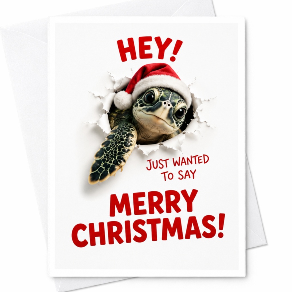 Hey! Just Wanted To Say Merry Christmas! Cute Turtle Christmas Card Funny Holiday Greeting Card For Animal Lovers Festive C6960