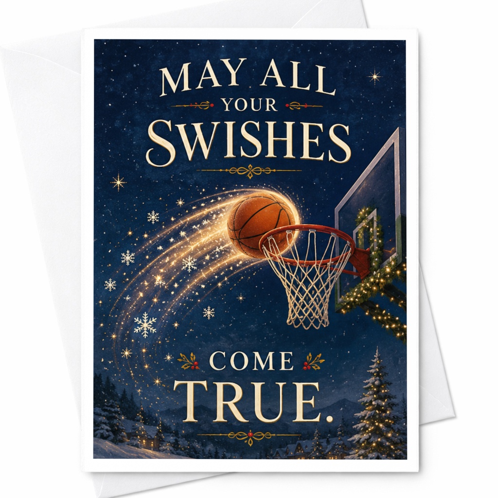May All Your Swishes Come True Christmas Card Basketball Holiday Greeting Card Festive Sports Theme For Him C6965