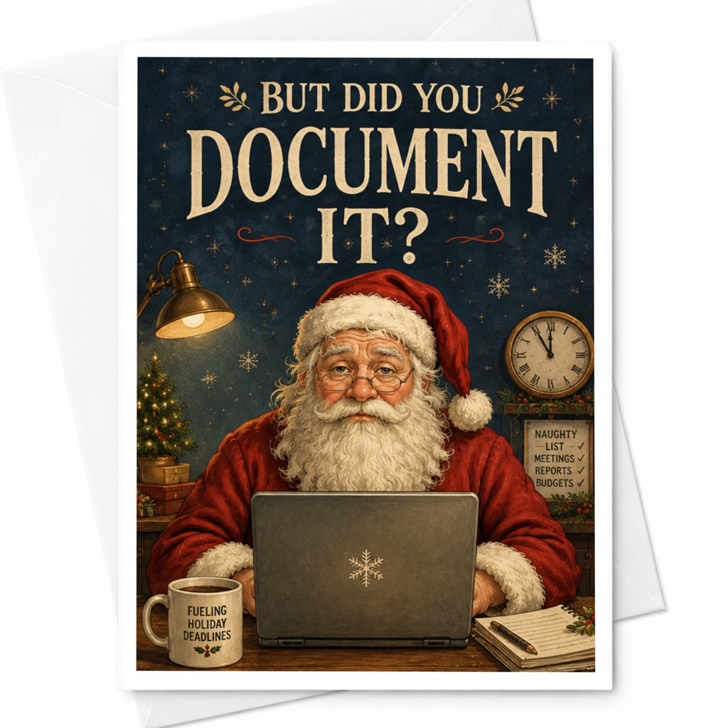 But Did You Document It? Funny Christmas Card Santa With Laptop Holiday Card For Coworker Office Party C6971