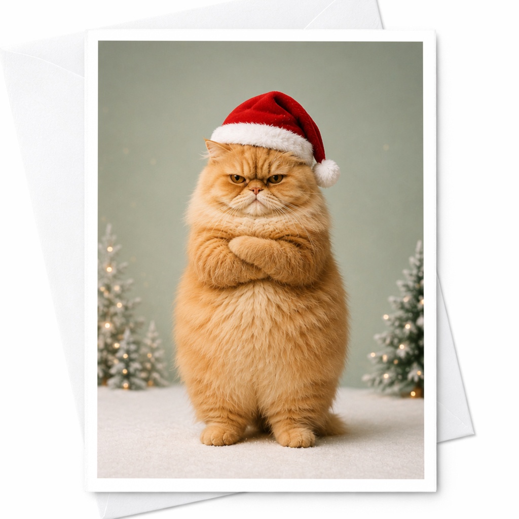 Grumpy Cat Christmas Card Funny Holiday Greeting Card Cute Santa Cat For Cat Lover Xmas Card Animal Lover C6973
