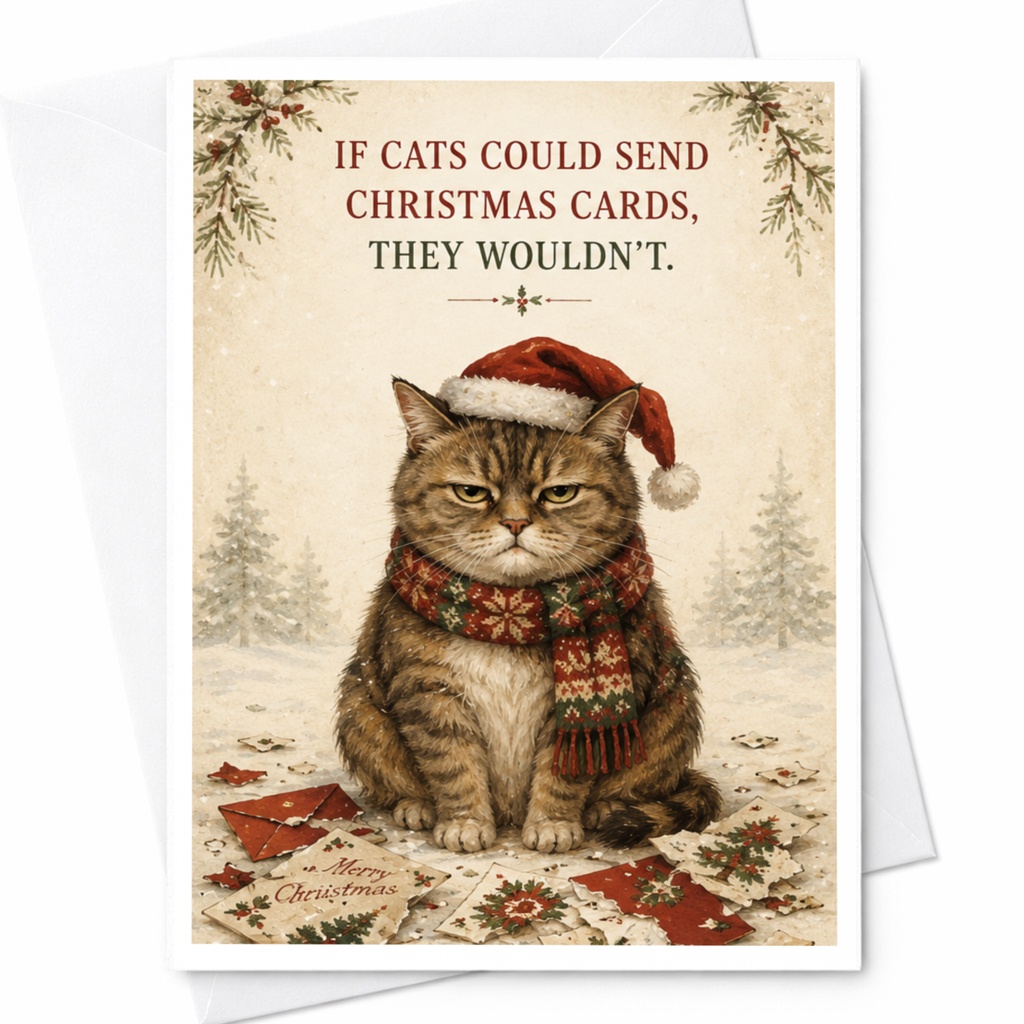 If Cats Could Send Christmas Cards, They Wouldn't. Funny Cat Christmas Card Cute Holiday Greeting Card For Cat Lover C6982