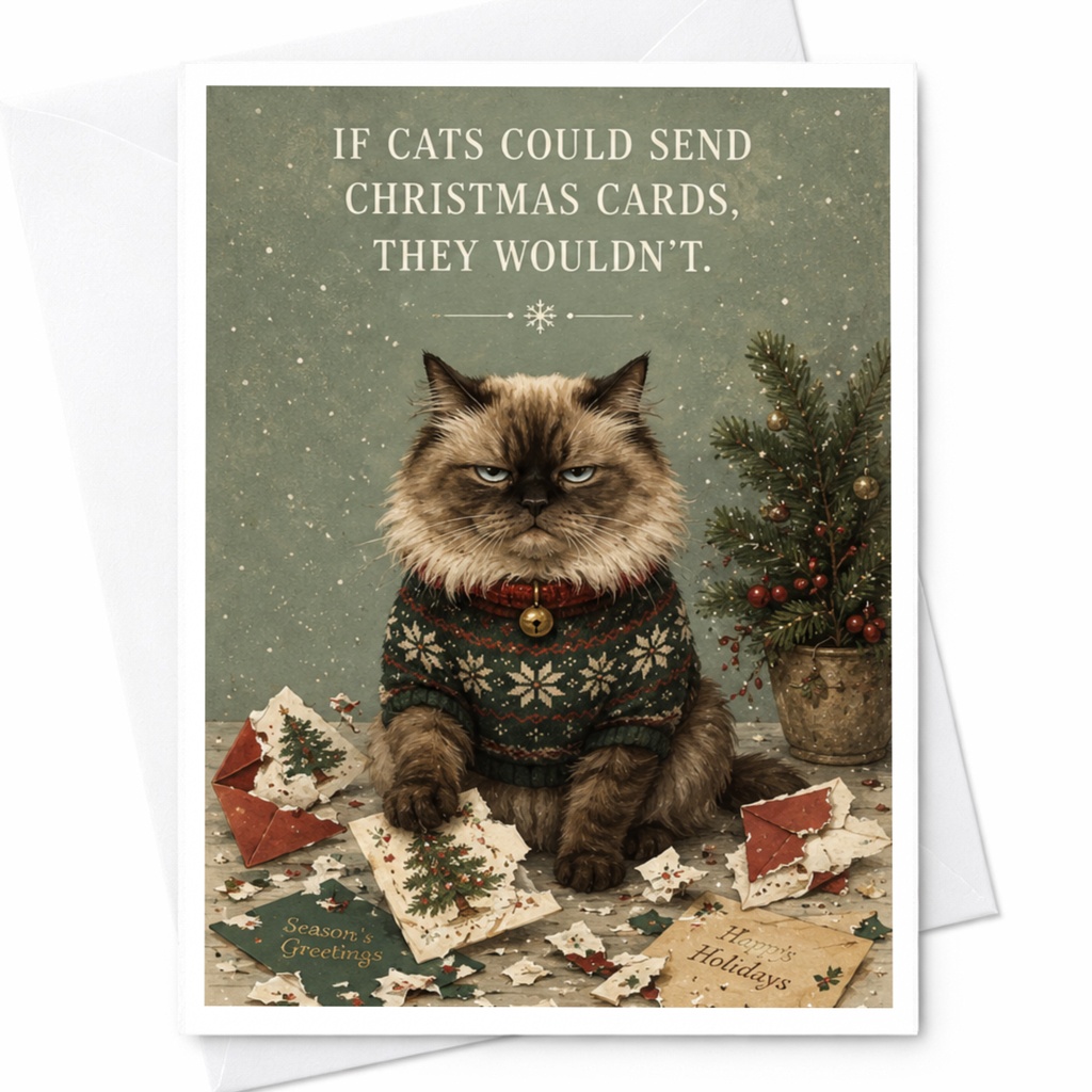 If Cats Could Send Christmas Cards, They Wouldn't. Funny Cat Christmas Card Cute Holiday Greeting Card For Cat Lover C6983