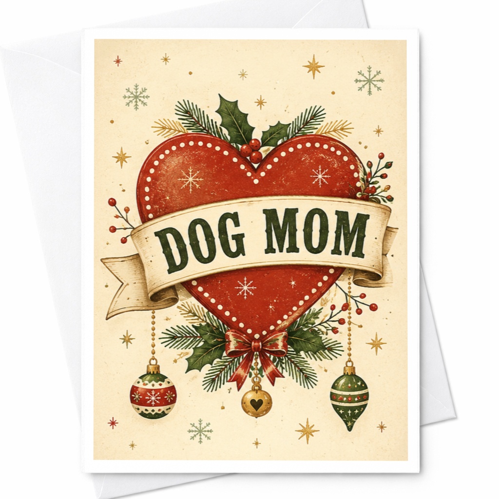 Dog Mom Christmas Card Heart For Dog Lovers Cute Holiday Greeting Card Festive Ornament Theme Pet Lover Card C6992