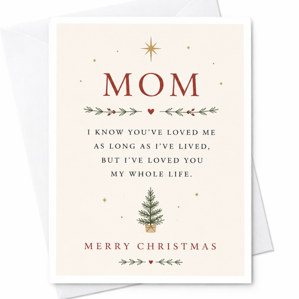 Mom I Know You’ve Loved Me As Long As I’ve Lived Christmas Card For Mom Sentimental Holiday Greeting From Daughter Son C6994