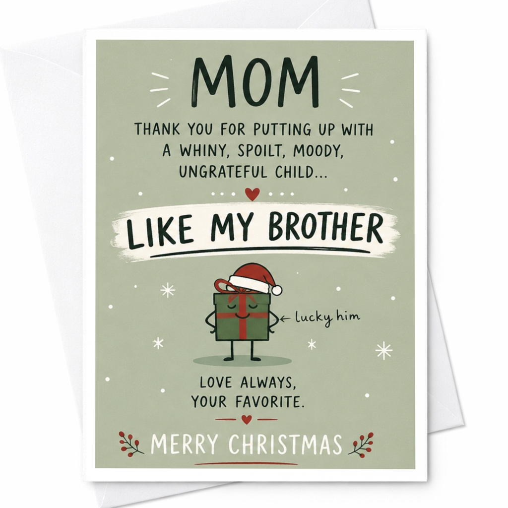 Mom Like My Brother Funny Christmas Card For Mom From Favorite Child Holiday Greeting Card Cute Xmas Card C7005