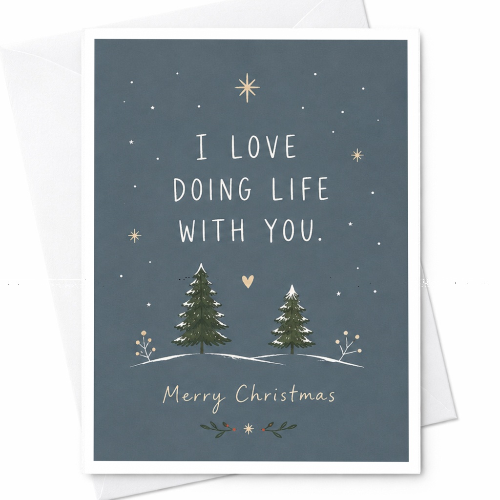 I Love Doing Life With You. Merry Christmas Card Romantic Holiday Greeting For Partner Cute Winter Trees Couple Card C7009