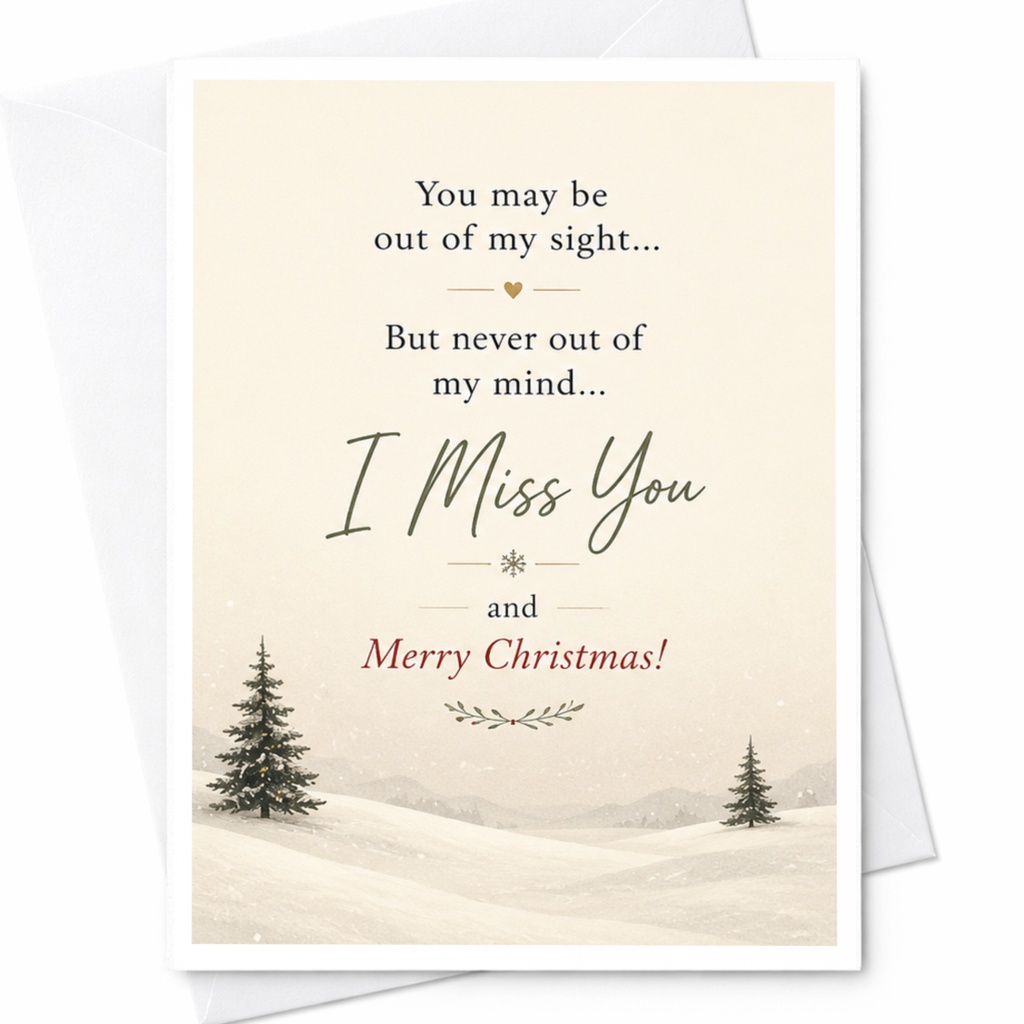 You May Be Out Of My Sight I Miss You Merry Christmas Card Winter Landscape Holiday Greeting Card For Loved Ones C7012
