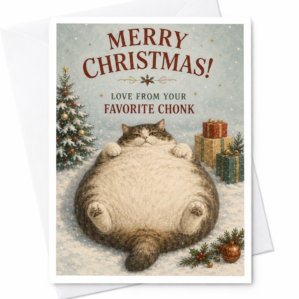 Merry Christmas! Love From Your Favorite Chonk Funny Cat Christmas Card Cute Holiday Greeting For Cat Lover Festive Xmas Card C7015