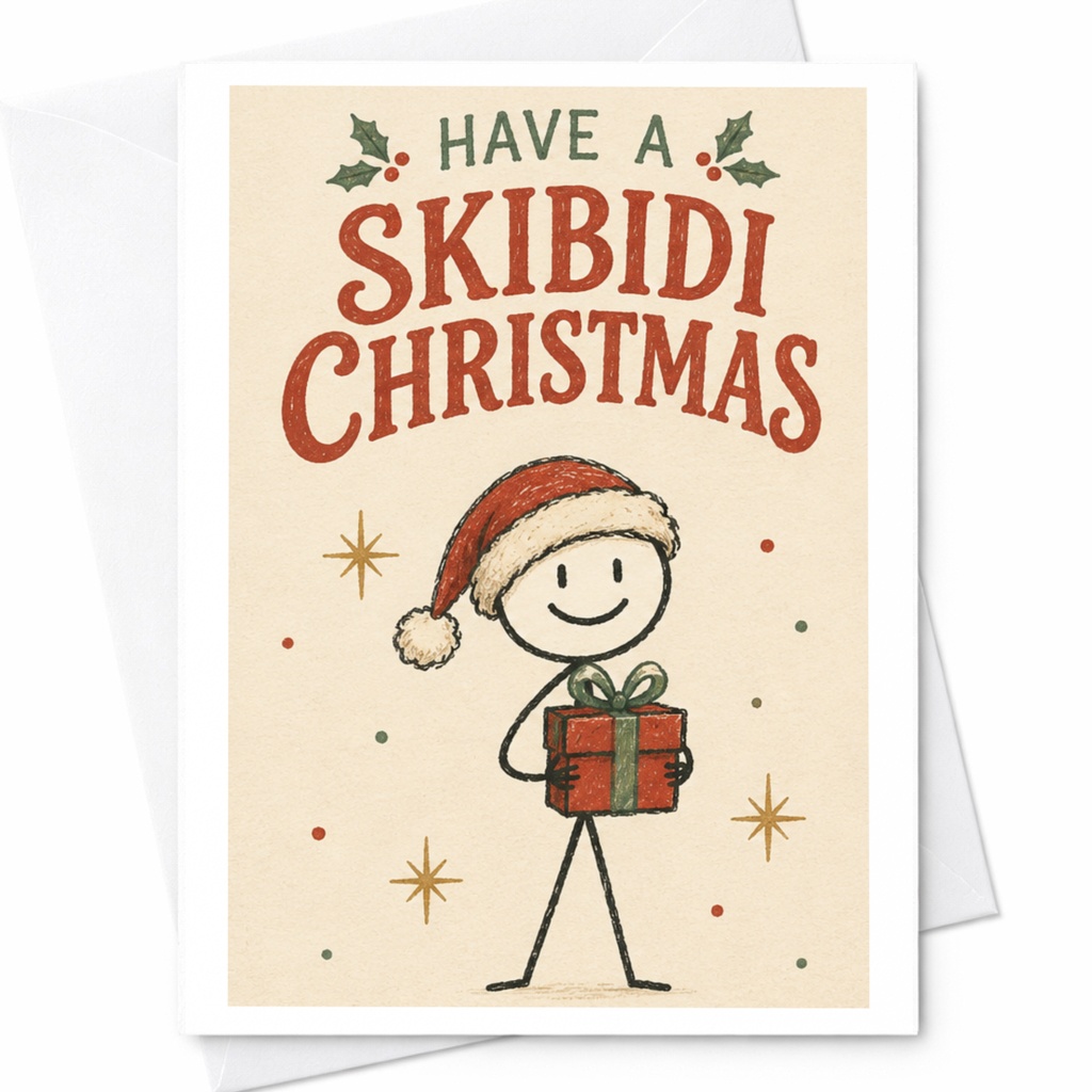 Have A Skibidi Christmas Funny Christmas Card Stick Figure With Gift Cute Holiday Greeting Card For Friends Family Xmas C7020