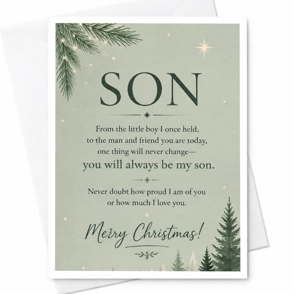 Son You Will Always Be My Son Merry Christmas Card For Son Sentimental Holiday Greeting Card From Parents Proud Love C7027
