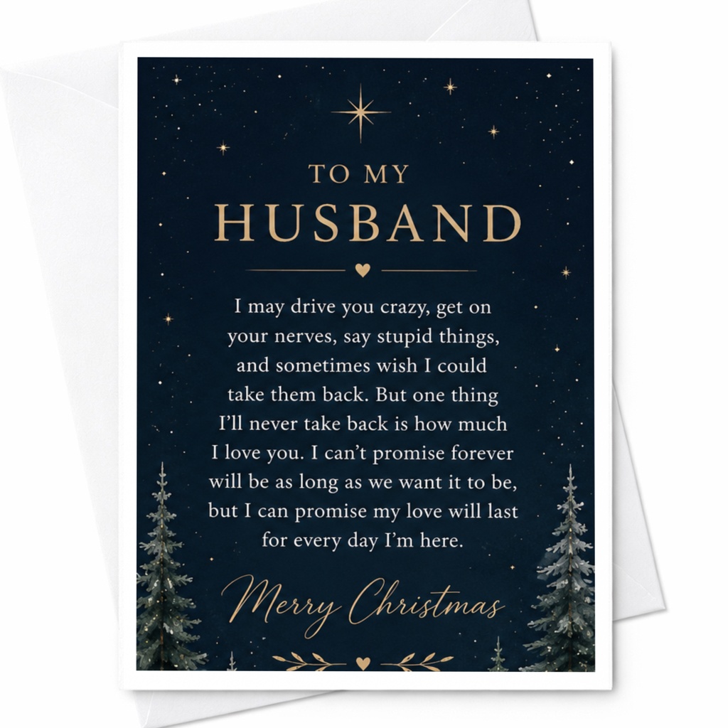 To My Husband Merry Christmas Card Romantic Christmas Card For Husband Starry Night Holiday Card Love Card C7029
