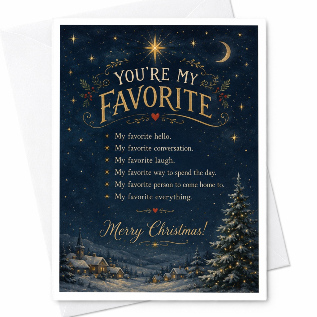 You're My Favorite Merry Christmas Card Romantic Holiday Greeting Card For Partner Cute Winter Scene Festive Card C7039