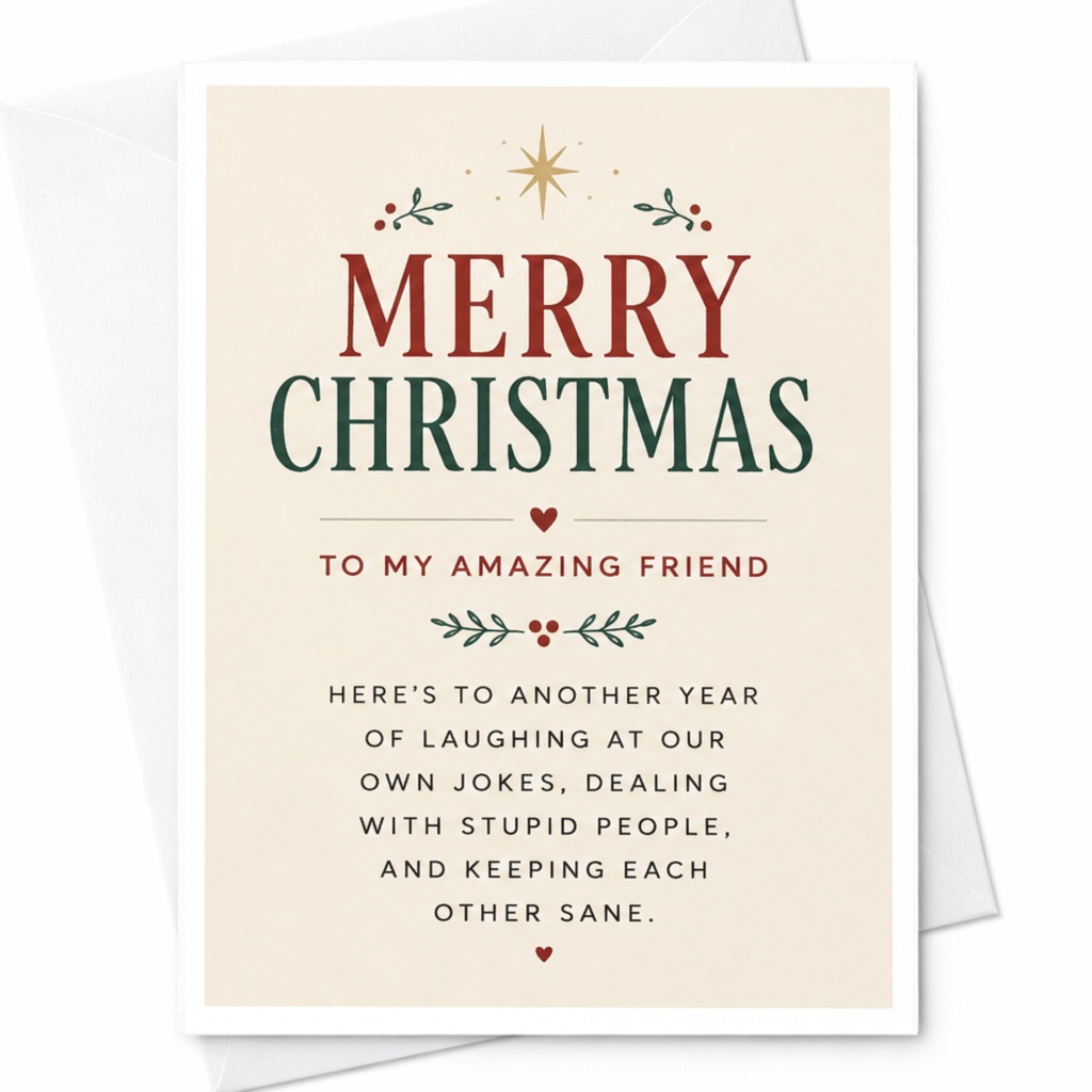 Merry Christmas To My Amazing Friend Christmas Card Funny Holiday Greeting Card For Friend Festive Card C6968
