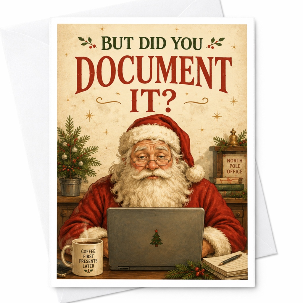 But Did You Document It? Funny Christmas Card Santa With Laptop Holiday Card For Tech Lovers Office Christmas Card C6970