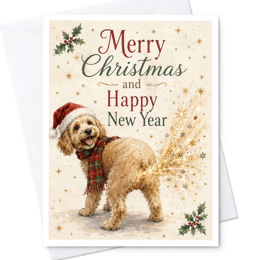 Merry Christmas And Happy New Year Dog Card Cute Holiday Greeting Card With Santa Hat Festive Puppy Christmas Card C6980