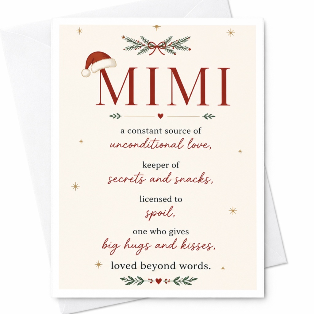 Mimi Christmas Card Unconditional Love Cute Holiday Greeting Card For Grandma Mimi Festive Card From Family C6984
