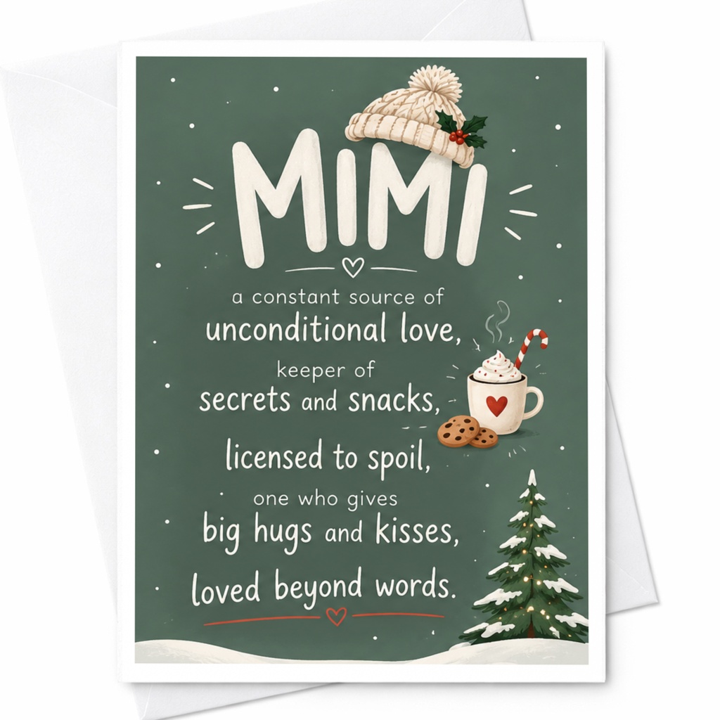 Mimi Unconditional Love Christmas Card Cute Holiday Greeting Card For Grandma Winter Hat Hot Cocoa C6987