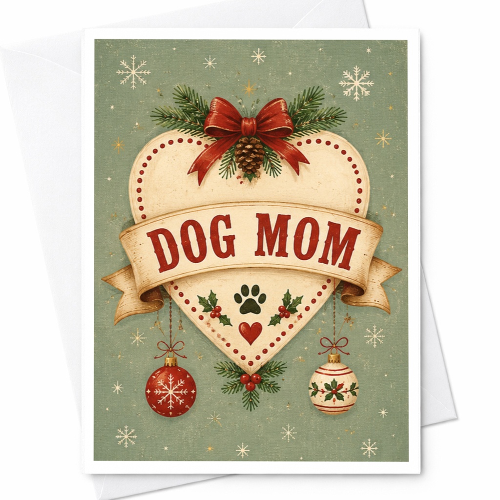 Dog Mom Christmas Card Cute Holiday Greeting Card For Dog Lovers Heart Ornament Festive Card For Pet Owners C6993