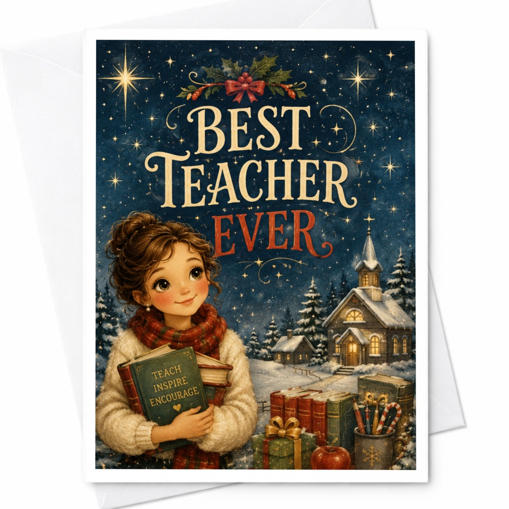 Best Teacher Ever Teacher Appreciation Card Winter Scene Christmas Holiday Card For Teacher Inspire Encourage Gift C6999