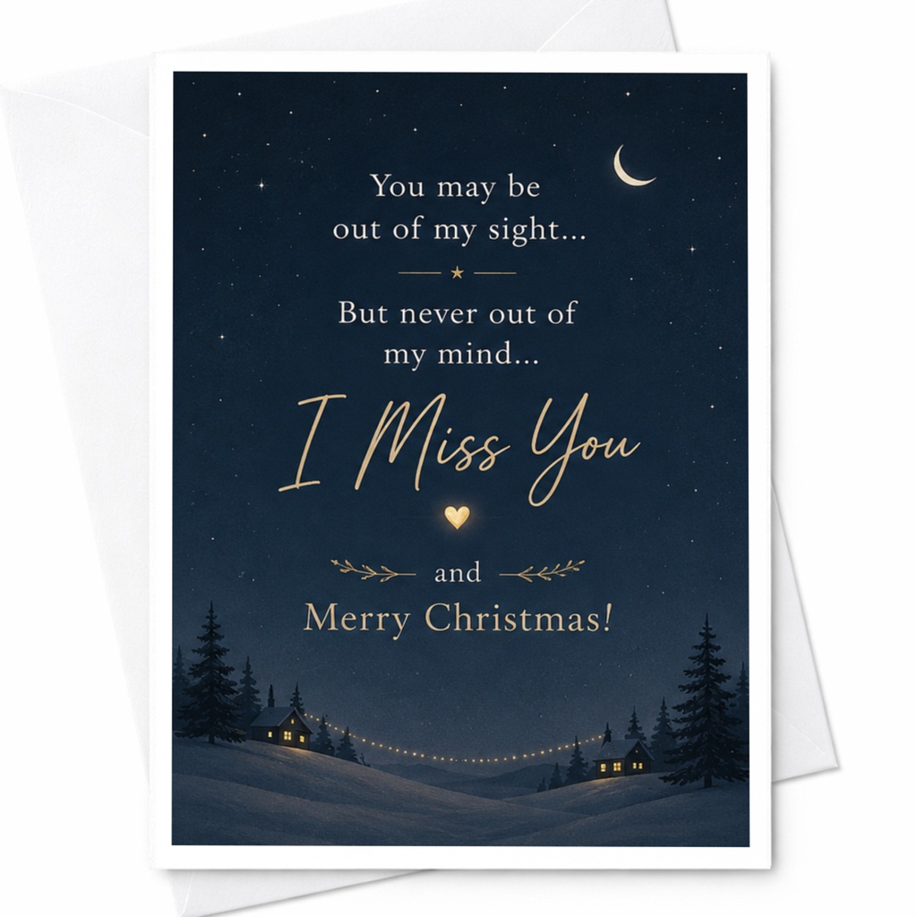 You May Be Out Of My Sight... But Never Out Of My Mind... I Miss You And Merry Christmas! Christmas Card For Loved One C7013
