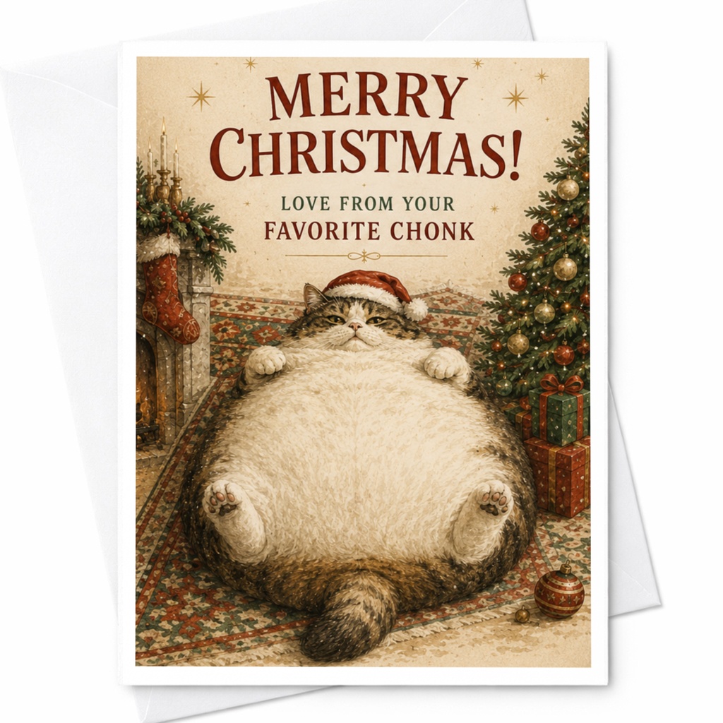 Merry Christmas! Love From Your Favorite Chonk Funny Cat Christmas Card Cute Holiday Greeting For Cat Lover Festive C7014
