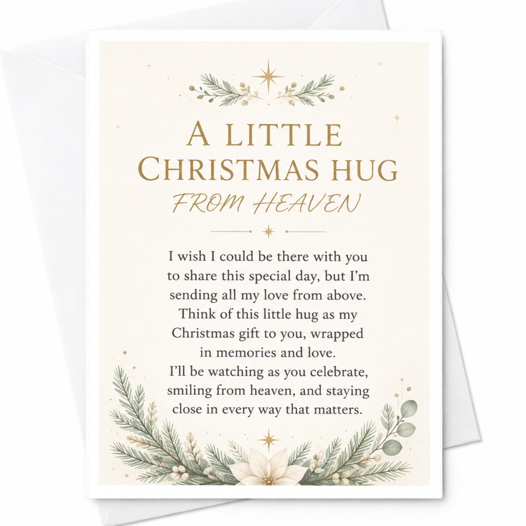 A Little Christmas Hug From Heaven Sentimental Christmas Card Floral Holiday Greeting Card For Loved Ones Remembrance C7018