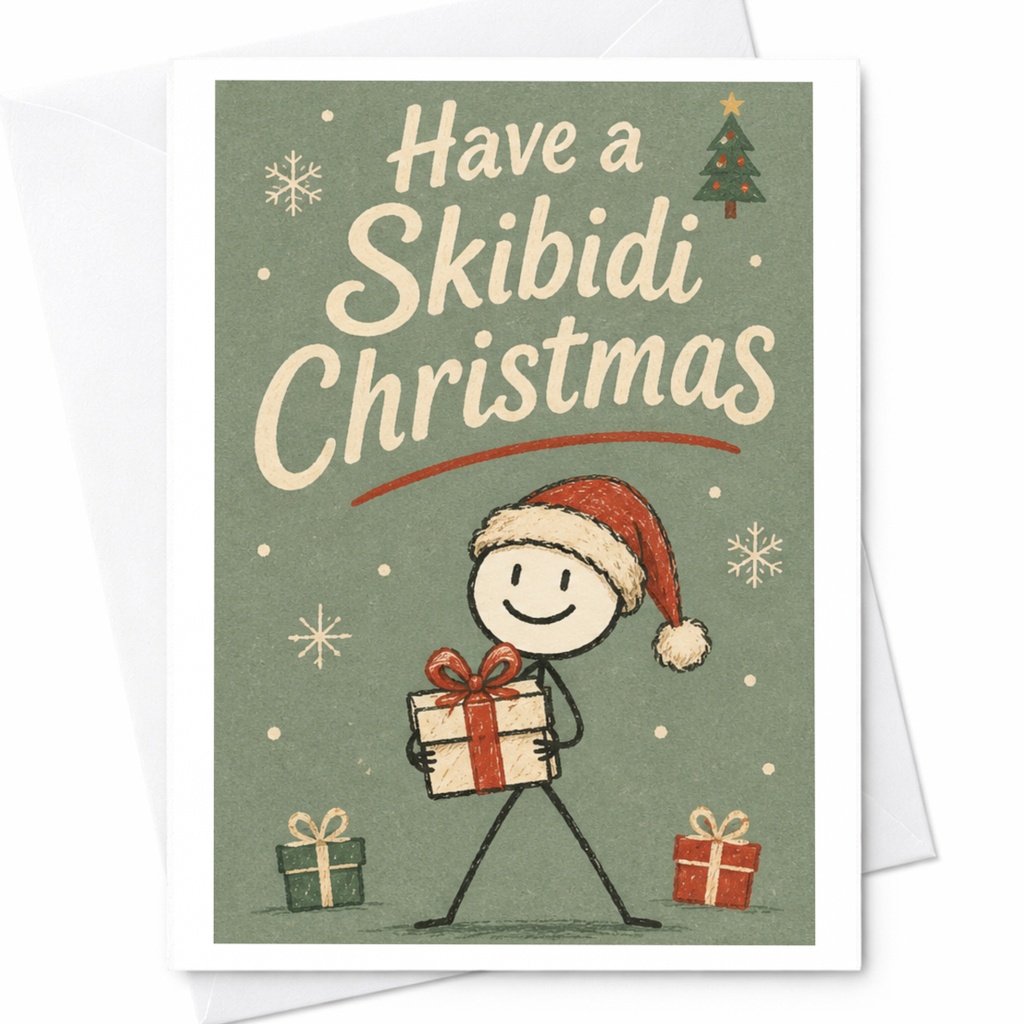 Have A Skibidi Christmas Cute Christmas Card Stick Figure With Gift Santa Hat Holiday Greeting Card For Friends Family C7021