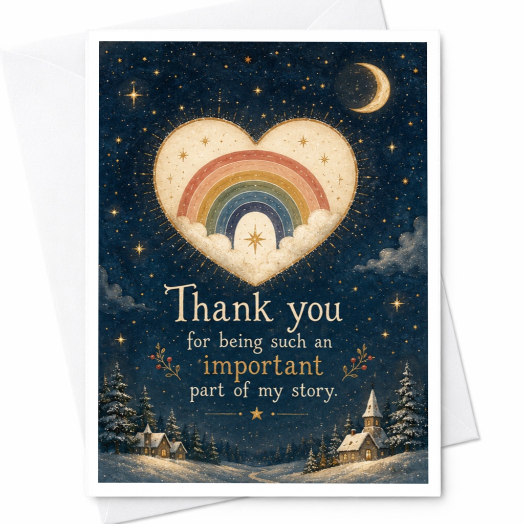 Thank You For Being Such An Important Part Of My Story Heart Rainbow Thank You Card For Friend Appreciation Card Starry Night C7031