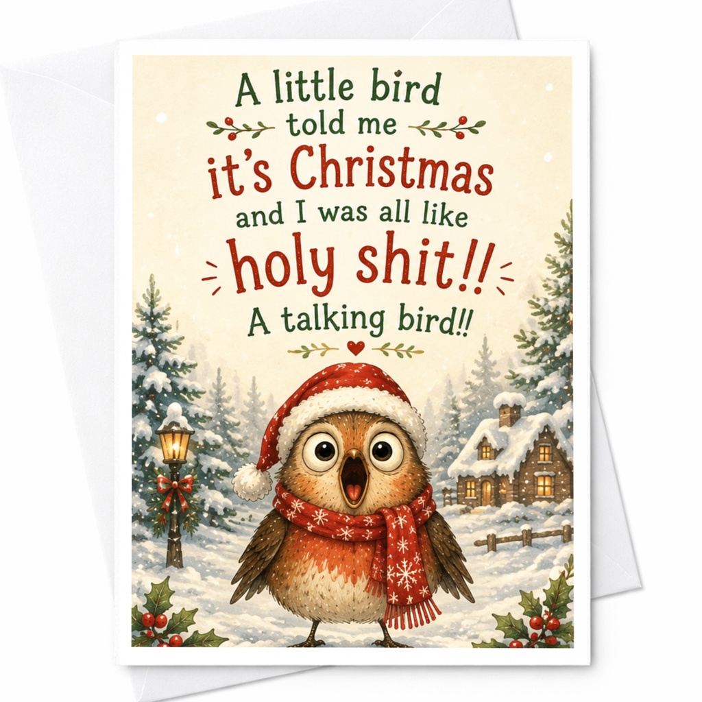 A Little Bird Told Me It's Christmas Funny Christmas Card Cute Owl With Santa Hat Holiday Card For Friend Family C7032