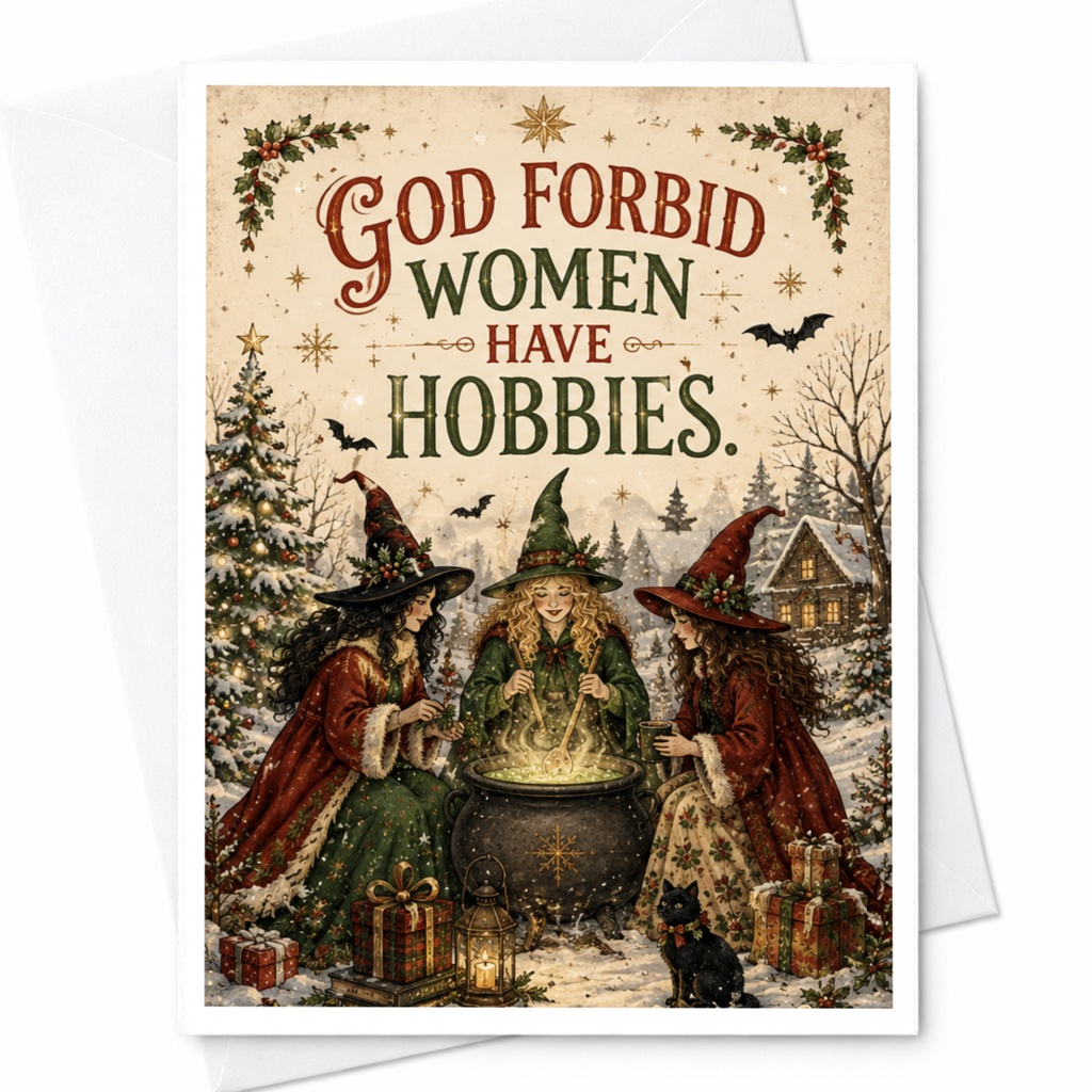 God Forbid Women Have Hobbies. Funny Halloween Card Witches With Cauldron Feminist Greeting Card For Her Cute Witchy Card C7034