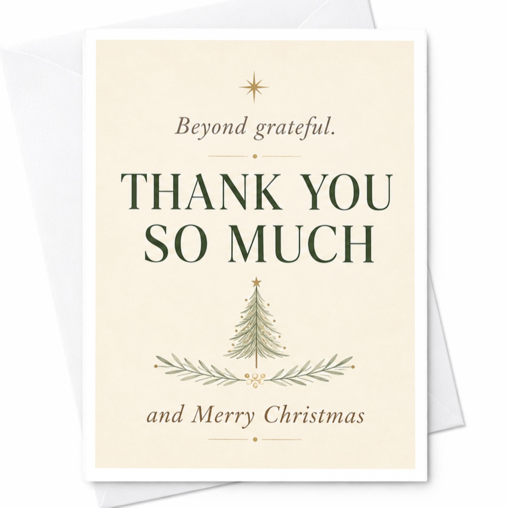Beyond Grateful Thank You So Much And Merry Christmas Card Holiday Thank You Card Festive Greeting Card For Friends Family C7044