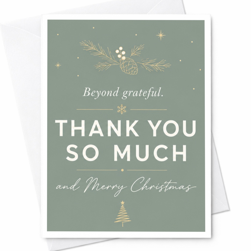 Beyond Grateful Thank You So Much And Merry Christmas Card Holiday Thank You Card Festive Greeting Card For Friends Family C7045
