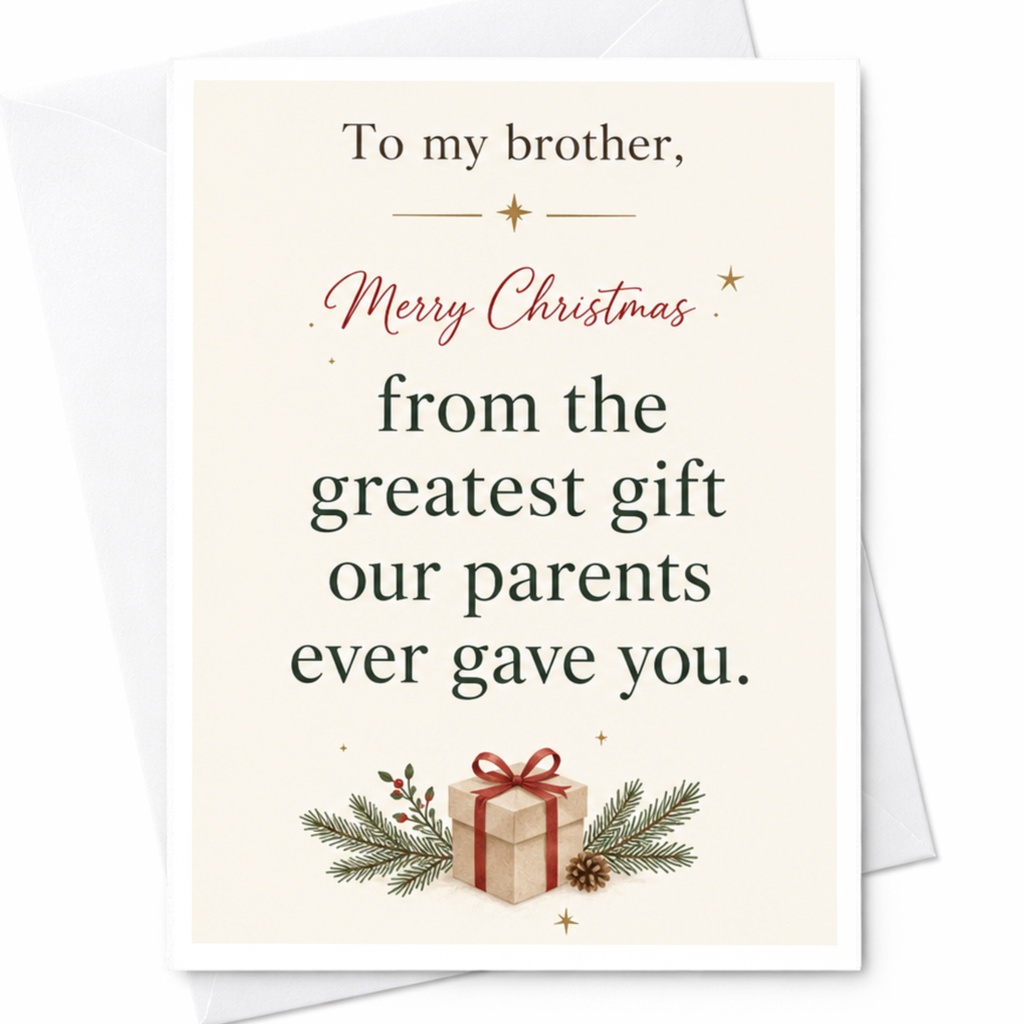 To My Brother Merry Christmas From The Greatest Gift Our Parents Ever Gave You Funny Christmas Card For Brother Holiday Greeting C7048
