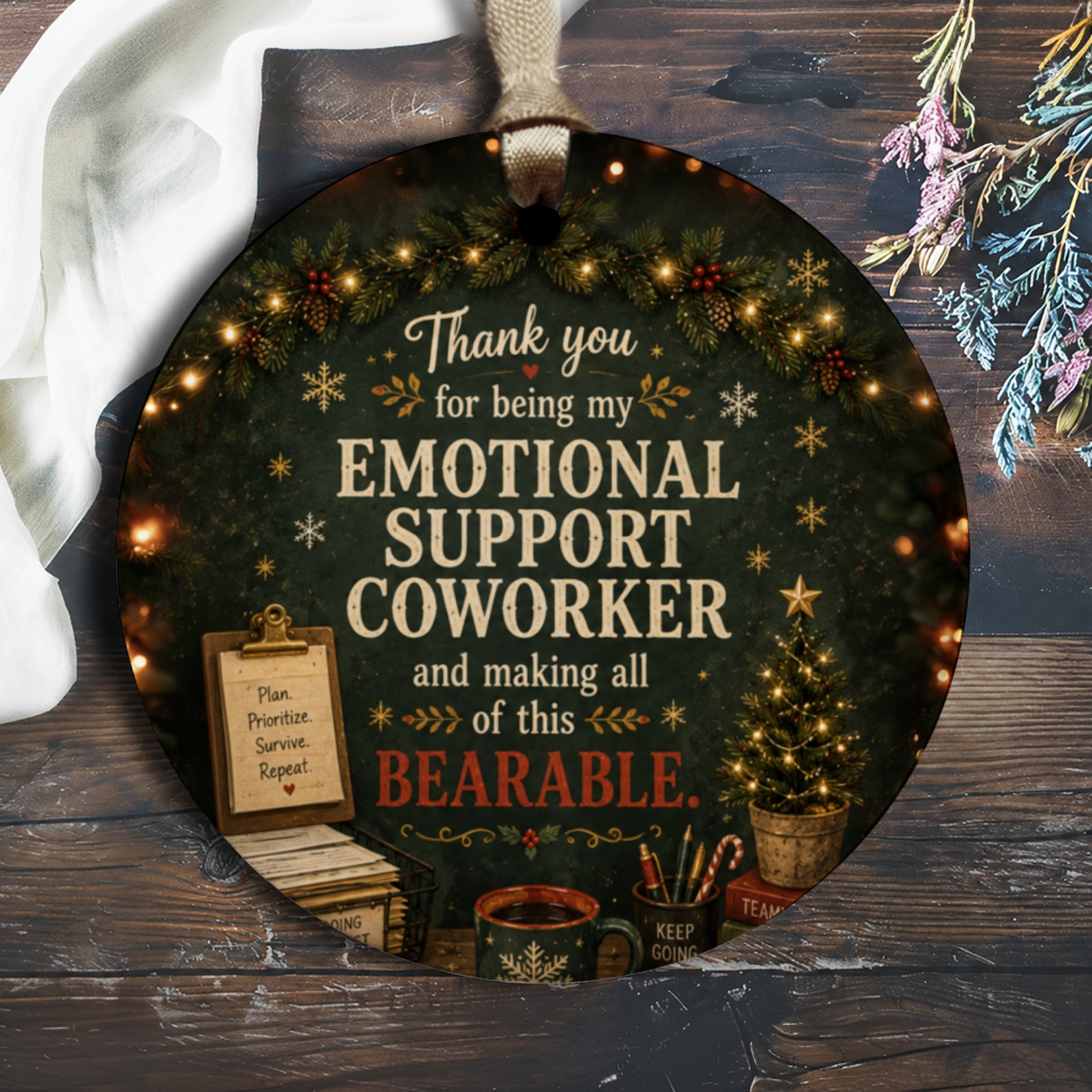 Thank You For Being My Emotional Support Coworker Ornament Christmas Gift Festive Office Decor Appreciation Present O2674