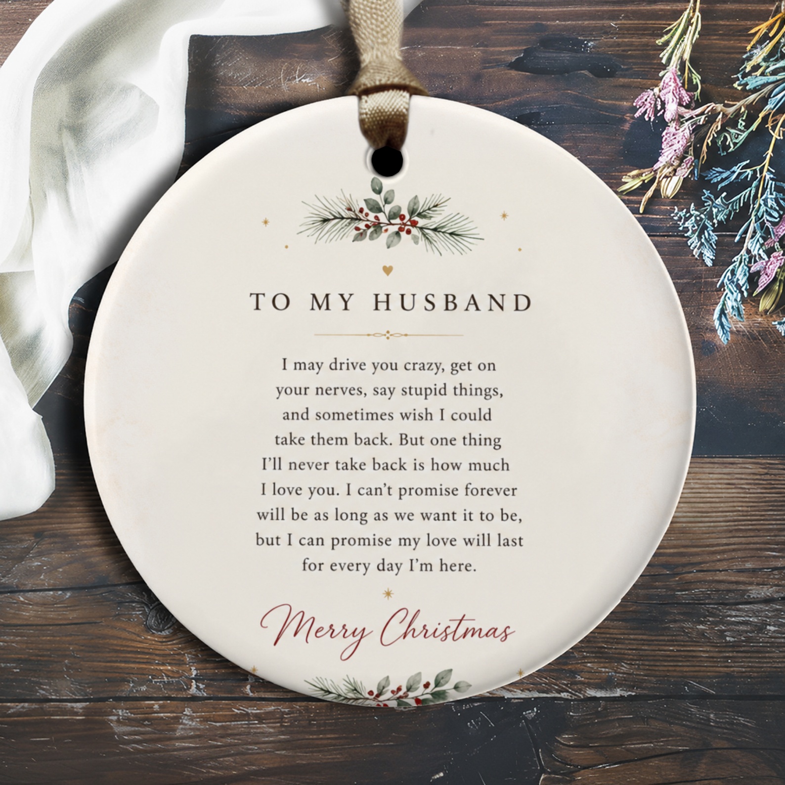 To My Husband Merry Christmas Ornament Romantic Holiday Gift For Husband Sentimental Christmas Decoration Love Message O2698