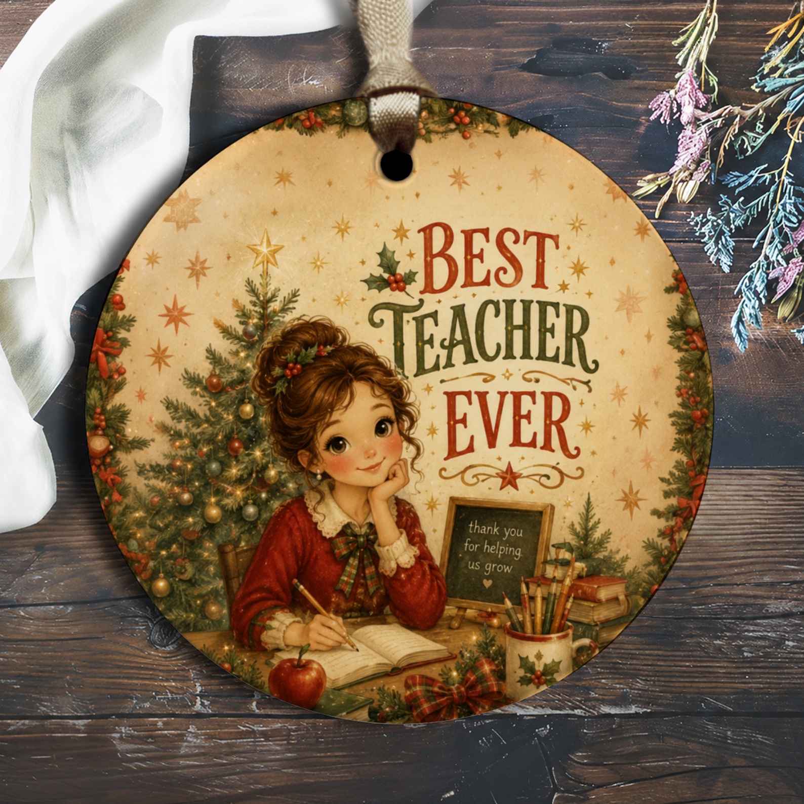 Best Teacher Ever Christmas Ornament Holiday Gift For Teacher Appreciation Cute Festive Decoration Classroom Decor O2727