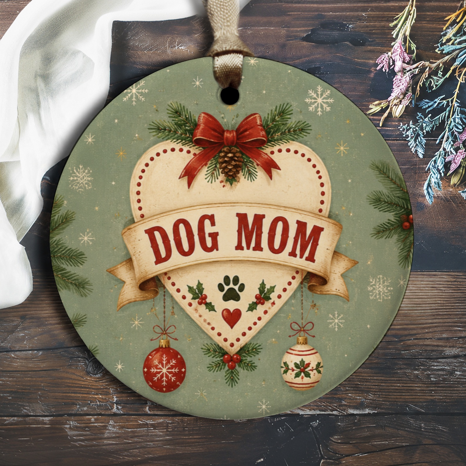 Dog Mom Christmas Ornament Heart For Dog Lovers Holiday Decor Cute Pet Lover Gift O2732